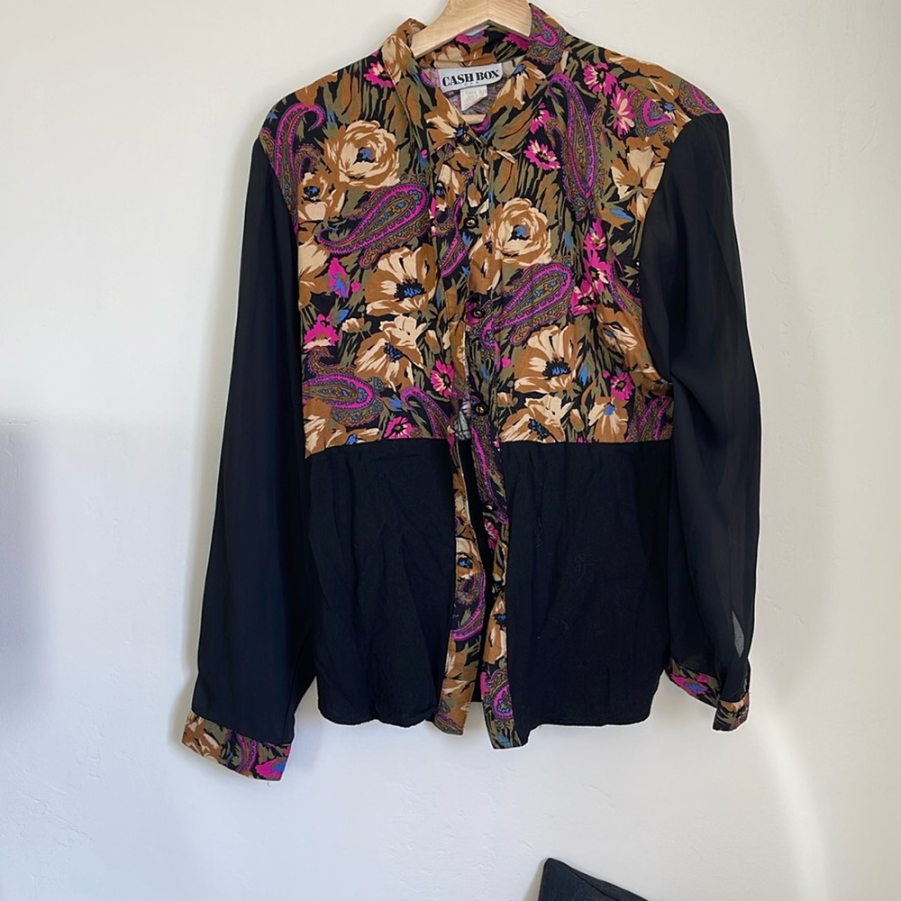 Vintage sheer sleeve cashbox, brand size extra large blouse
